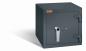 Preview: Geschlossener graphitgrauer Wertschutzschrank mit massivem Korpus und geschlossener Tür. Die Tür verfügt über ein Doppelbart- Sicherheitsschloss. Der Tresor steht vor einem weißen Hintergrund.